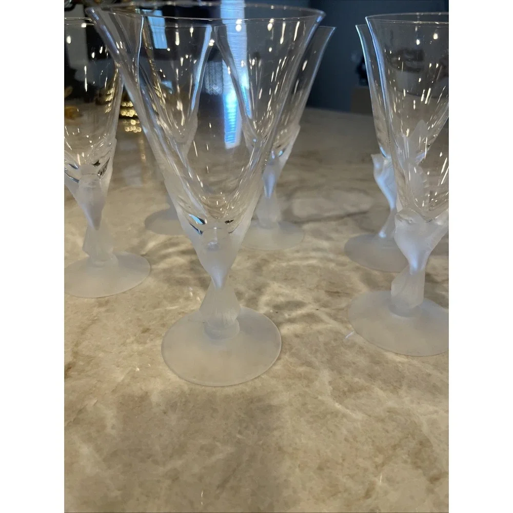 Set Of 6 Sasaki Crystal Wings Clear 7 3/4"Cordial Glasses Frosted Dove Bird New! - Picture 2 of 7